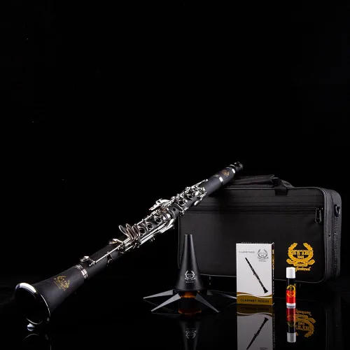 Vista 4 de Rhythm Clarinete Bb 17 Teclas de Níquel Instrumentos Musicales de Viento de Madera para Banda y Orquesta para Principiantes Incluye Estuche