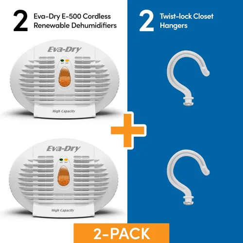 Vista 4 de Eva-Dry Deshumidificador renovable E-500 paquete de 2 (capacidad de 6 a 8 onzas cada uno), color blanco, ideal para armarios, baños, cajas fuertes