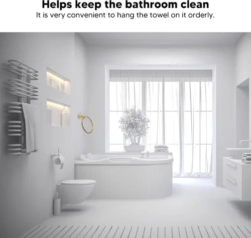 Vista 4 de Bath Towel Ring, Antique Brass Finish Wall Mounted Hand Towel Holder with Blue and White Porcelain Decal Hardware for Bathroom Kitchen