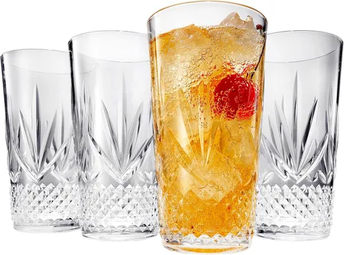 Khen Vasos grandes de plástico Highball vasos para beber irrompibles y reutilizables, acrílico transparente, juego de 4 unidades, cristal parecido a