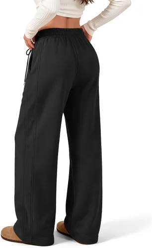 Vista 4 de Trendy Queen Pantalones de chándal de pierna ancha para mujer Negro