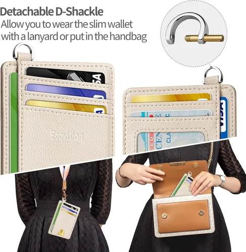 Vista 3 de EcoVision Cartera delgada minimalista con bolsillo frontal, bloqueo RFID, tarjetero con grillete en D desmontable para hombres y mujeres