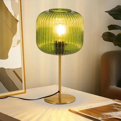 Lámparas de Mesa de Cristal Vintage, Pequeña Lámpara de Mesita de Noche Verde con Estilo de Enchufe, Lámpara de Mesita de Noche Globo Moderna de
