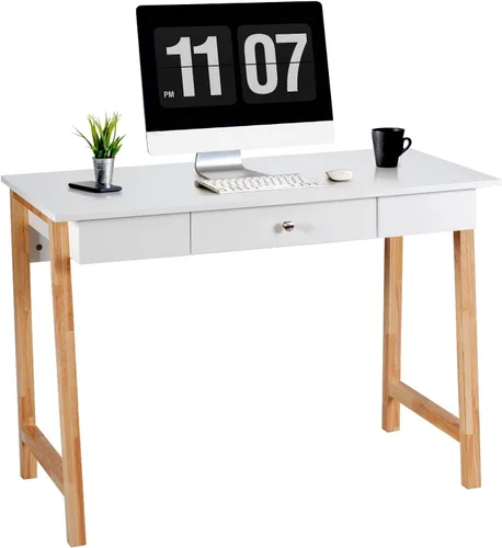 Vista 10 de COSTWAY Escritorio para computadora de 42 pulgadas con cajón de almacenamiento, moderna mesa de estudio de escritura en casa con patas de madera
