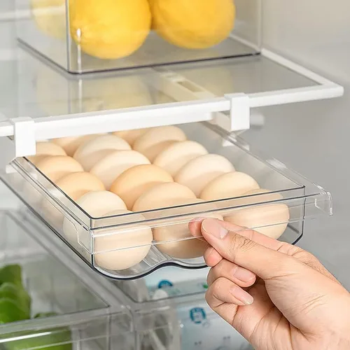 IVAILEX Soporte para huevos para refrigerador, bandeja de almacenamiento de huevos de refrigerador, cajón de huevos de plástico transparente para