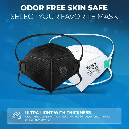 Vista 6 de benehal N95 Masks for Adults - NIOSH-Approved Individually Wrapped Reusable N95 Face Masks- 95% Filtration for Easy Breathing