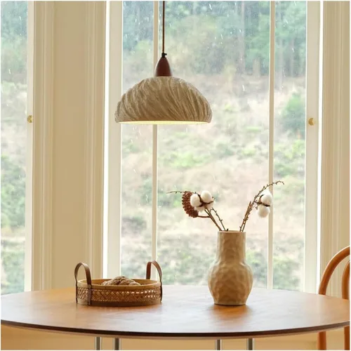 Vista 5 de Creative Round Microcement Hanging Lights Retro Industrial Pendant Light Wood Concrete Lamparas Chandelier Indoor Lighting