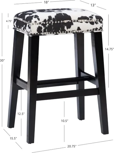 Vista 35 de Taburete de mostrador sin espalda con estampado de vaca negra Harlow Linon