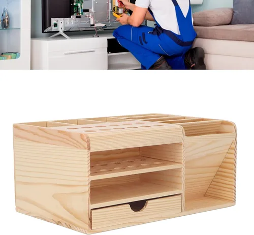 Vista 4 de Caja de herramientas de artesanía de madera, caja de piezas de herramientas clasificadas de madera sintética cepillo de almacenamiento organizador