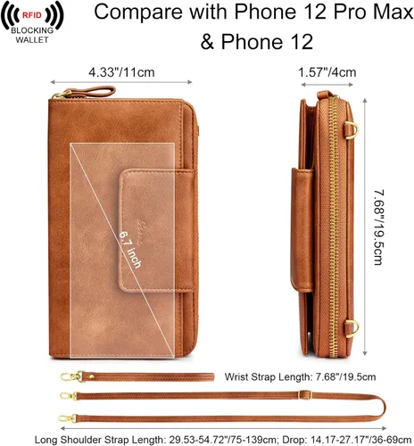 Vista 4 de S-ZONE Carteras de viaje para mujer con bloqueo RFID de cuero bolso cruzado para documentos de pasaporte soporte para tarjetas de crédito L