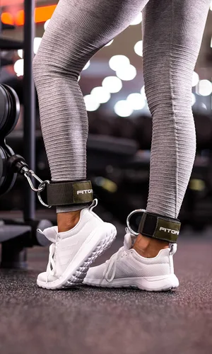 Vista 2 de Fitgriff® Correas de tobillo V2 para máquina de cable (2 piezas) - Equipo de entrenamiento para gimnasio - Accesorio de polea para piernas, correas