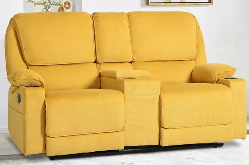 KIGOTY Sofá reclinable de dos plazas con consola central, silla reclinable de cine en casa con 4 portavasos, sofá biplaza reclinable de 2 asientos,