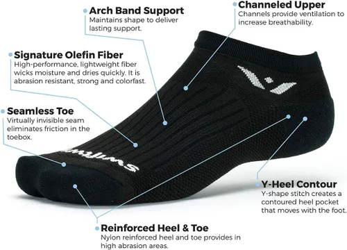 Vista 4 de Swiftwick - Performance No Show (3 Pares) Calcetines para Correr y Golf, Acolchados Invisibles