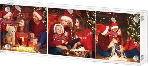 Boxalls Marco de fotos acrílico de 2 x 6 pulgadas, marco de fotos transparente de doble cara sin marco con escritorio magnético transparente