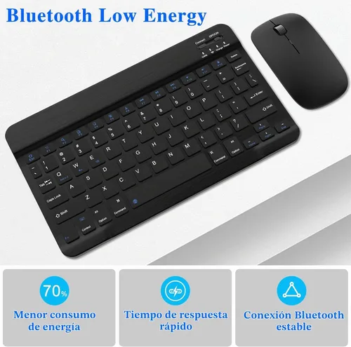 Vista 4 de Combo de teclado y mouse Bluetooth, diseño QWERTY, teclado inalámbrico ultradelgado de 10 pulgadas, sin retrasos, teclado silencioso compatible