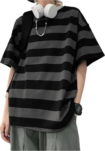 Camisetas unisex de gran tamaño a rayas de manga larga góticas Harajuku sueltas cuello redondo camisetas de verano