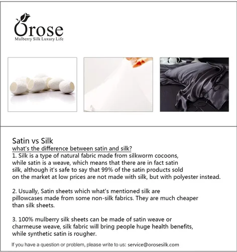 Vista 6 de Orose Juego de sábanas de seda de 4 piezas de 0.99 pulgadas (0.984 in), 100% seda de morera Charmeuse, sin costuras, grueso, seda pesada, bolsillo