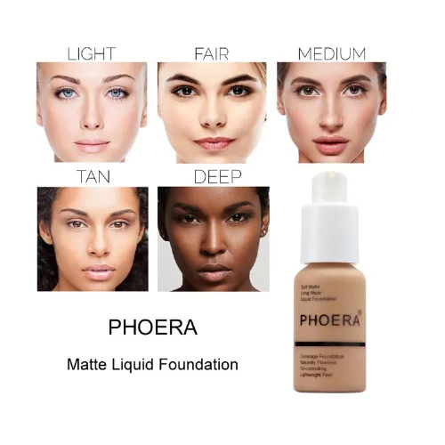 Vista 2 de PHOERA - Base de maquillaje líquida mate suave con control de aceite, cobertura total para el rostro. (101# Porcelana)