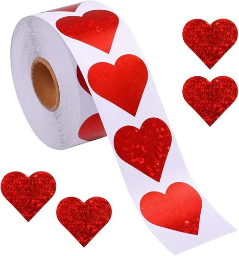 500 calcomanías de corazón para el día de San Valentín, calcomanías de corazón rojo brillante, decoración del día de San Valentín, etiquetas