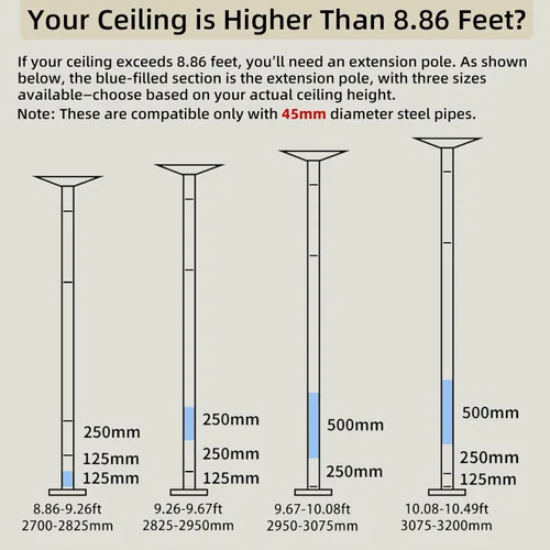 Vista 4 de Extensión de Tubo para Pole Dance de 45mm - Extensión de Tubo de Baile de 125/250/500mm, Fácil de Instalar, Extensión Cromada de Conexión Suave