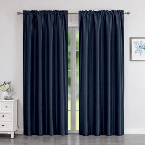 Vista 71 de Chyhomenyc Uptown - Cortinas negras de 24 pulgadas de largo, 2 paneles, cortinas cortas de seda sintética para oscurecer la habitación, cortinas