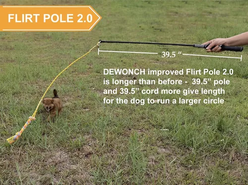 Vista 3 de Dewonch Flirt Pole - Juguetes para perros para entrenamiento y ejercicio, palo teaser duradero con señuelo de cuerda de forro polar para mascotas
