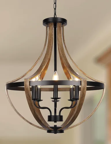 Vista 10 de Lámpara colgante moderna de granja de 13.1 pulgadas, luminaria de techo empotrada con 4 luces rústicas para interiores, candelabro vintage
