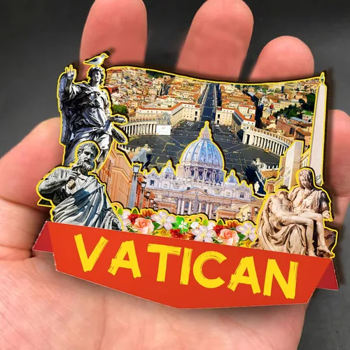 Vista 4 de Imán de madera del Vaticano Italia 3D para nevera, recuerdos coleccionables, decoraciones artesanales hechas a mano