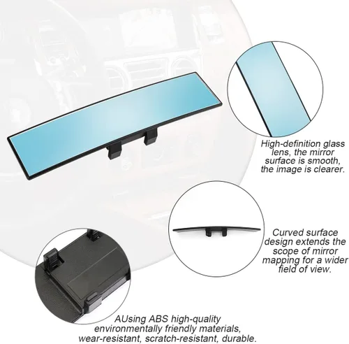 Vista 3 de Espejo retrovisor para automóvil, panorámico gran angular de 12 pulgadas, antirreflejo, espejo retrovisor automático con clip, superficie convexa