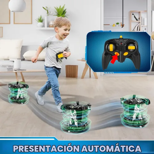 Vista 6 de FDJ - Auto a control remoto que se transforma en robot, transformación con un botón a robot con luz intermitente, juguete de policía para niños