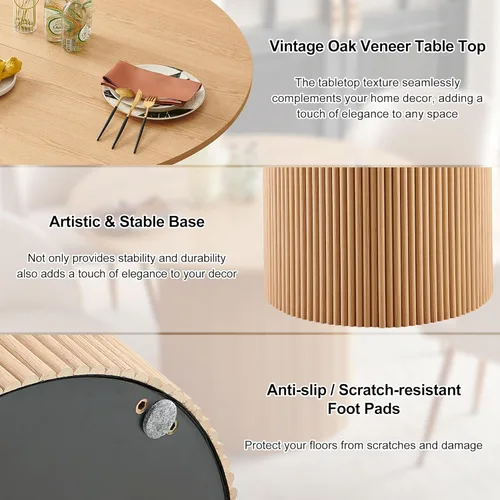 Vista 6 de Juego de mesa de comedor para 4, mesa de cocina redonda de madera de 47 pulgadas con sillas de piel sintética para cocina y espacios pequeños