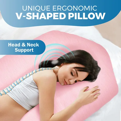 Vista 9 de PILLANI Almohadas de embarazo para dormir, almohada de cuerpo completo en forma de V C U con funda extraíble, almohada de maternidad refrescante