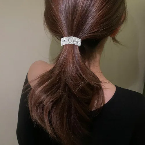 Vista 2 de 5 bandas para el pelo elegantes con diamantes de imitación, bandas elásticas para el cabello, bandas para el cabello para mujer, coleteros