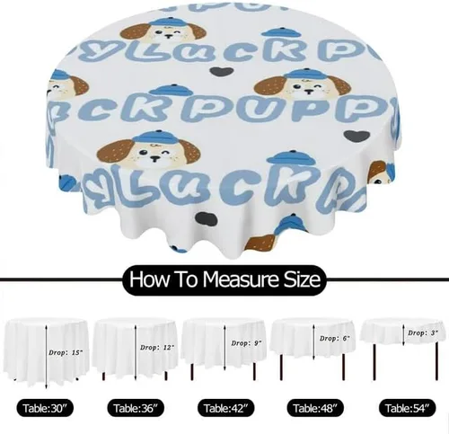 Vista 6 de Cute Dog Print Round Tablecloth Table Cloth Decor Washable Table Cover with Wrinkle Resistant for Home Kitchen Dining Room Picnic Camping Party