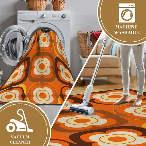Vista 7 de 32"x 48" Boho Area Rugs 70s Retro Seamless Pattern Orange Brown Yellow Beige 60s 70s Retro Washable Low Pile Carpet Non Slip Floor Mat Soft for