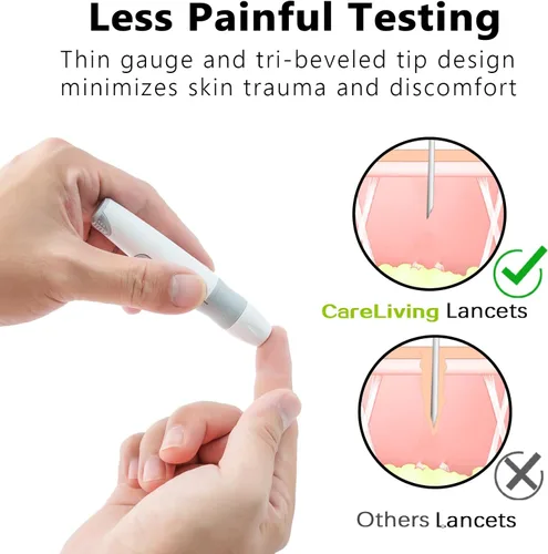 Vista 4 de CareLiving Lancetas para diabetes – Lancetas diabéticas de calibre 30 para pruebas de sangre y glucosa – Se adapta a la mayoría de dispositivos