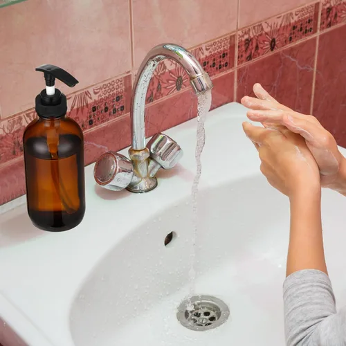 Vista 6 de Tanlade 24 botellas de bomba de vidrio de 8 onzas, botella vacía, dispensador de jabón de vidrio con bomba, recipientes recargables y embudos