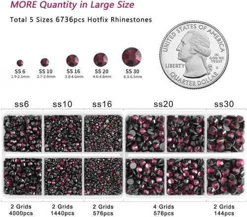 Vista 4 de 6736 piezas de diamantes de imitación termoadhesivos con parte trasera plana, diamantes de imitación morados para manualidades y ropa mezclados en 5