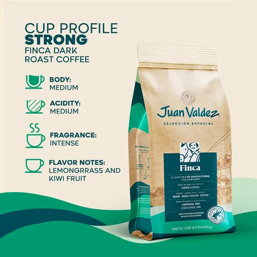 Vista 5 de Juan Valdez Finca Café en Grano Entero - Tueste Oscuro 16 oz / 454 gr 100% Café Colombiano - Certificado Rainforest Con Notas de Hierba