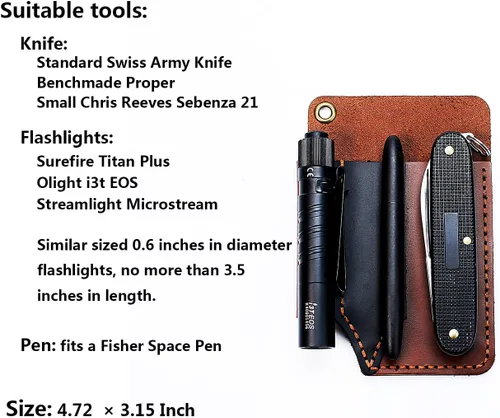 Vista 2 de EASYANT - Organizador de bolsillo de cuero hecho a mano, funda multiherramienta de accesorios de cuero EDC para hombres
