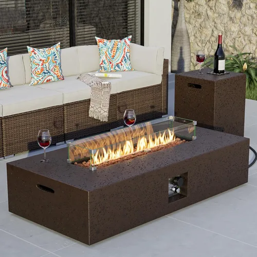 Vista 15 de COSIEST Juego de Mesa de Hoguera de Propano para Exteriores de 2 Piezas con Mesa para Tanque, Mesa de Fuego de 42" Certificada, 50,000 BTU con Base