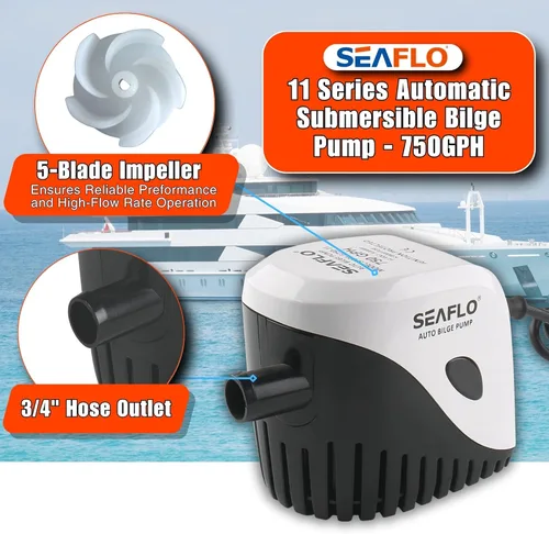 Vista 6 de Seaflo, bomba de agua autosumergible automática para barco de sentina de 12 V 750 ghp con interruptor sumergible