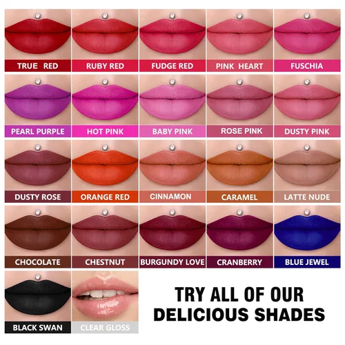 Vista 5 de Lápiz labial rojo de larga duración, pintalabios líquido mate para mujeres sin transferencia, a prueba de manchas, suave y fácil de aplicar