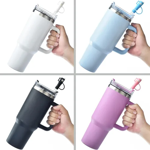 Vista 7 de ALINK Paquete de 4 popotes de repuesto con purpurina y cubiertas para popotes Stanley de 40 onzas y 30 onzas, popotes transparentes de plástico