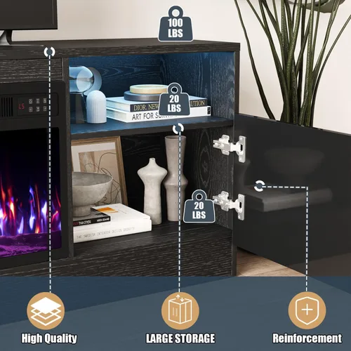 Vista 7 de VITESSE Chimenea con soporte para TV, chimenea eléctrica de 36 pulgadas, televisores de hasta 80 pulgadas, centro de entretenimiento con luz LED, 70