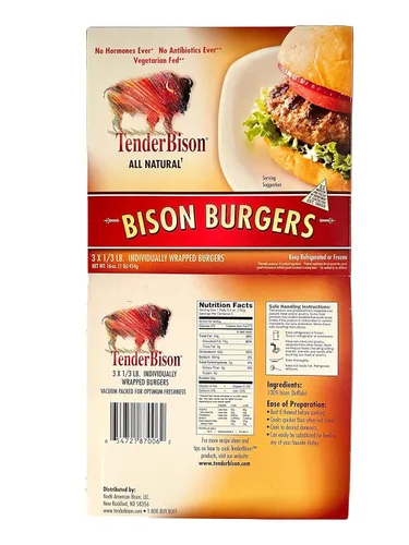 Vista 4 de Bison Burgers & Steak Combo Pack: 14 piezas (total 6.25 libras) - 2 filetes de chuletón (10 onzas), 2 filetes New York Strip (8 onzas), 4 filetes