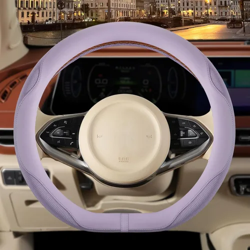 Vista 23 de Funda para volante de 14 pulgadas en forma de D para Prius Civic, piel de microfibra de napa antideslizante, transpirable, cálida en invierno