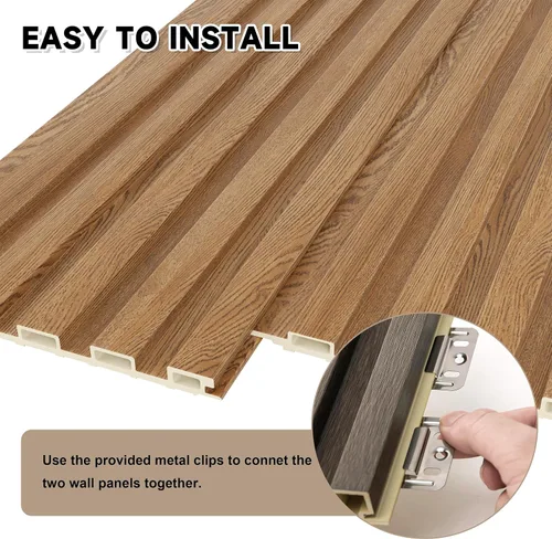 Vista 5 de WPC - Paneles de pared con listones, paquete de 8 paneles de pared 3D WPC de madera, paneles acústicos para decoración de pared interior, sala