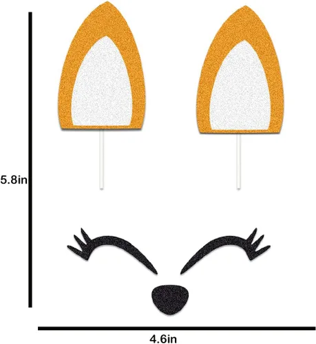 Vista 2 de Juego de orejas de zorro para tartas de zorro para fiesta de cumpleaños (naranja)