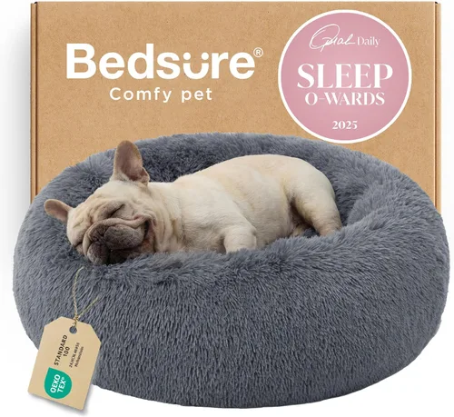 Vista 13 de Bedsure - Cama calmante para perros pequeños y medianos, lavable, con forma de dona, antideslizante, afelpada, esponjosa, pelo sintético, cama
